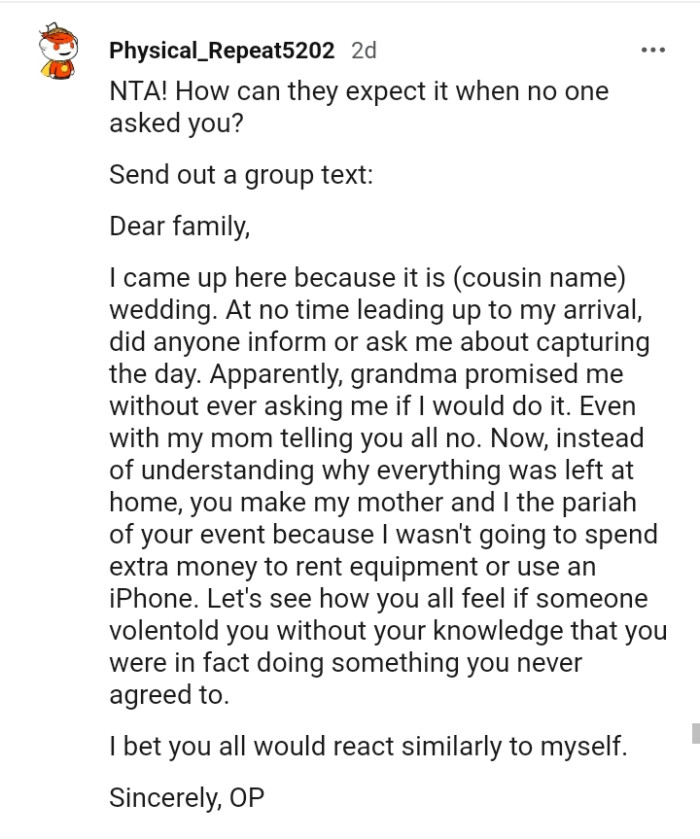 The OP should send out a group text like this