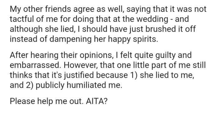 The OP should have just brushed it off instead of dampening her happy spirits