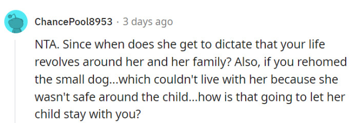 It's OP's life, not the sister's.