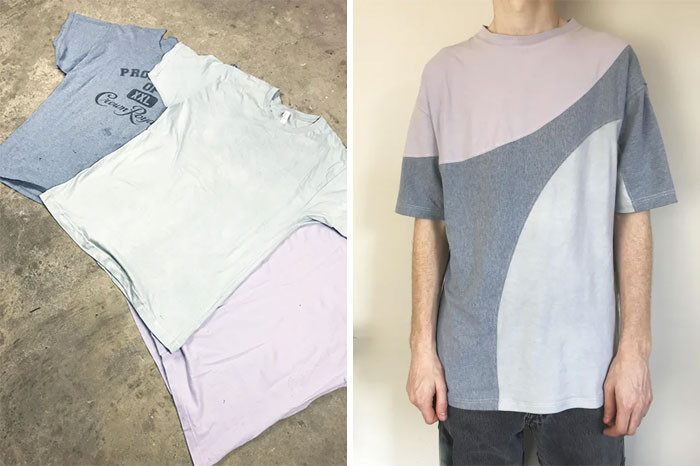30. He upcycled three old t-shirts into a single new one