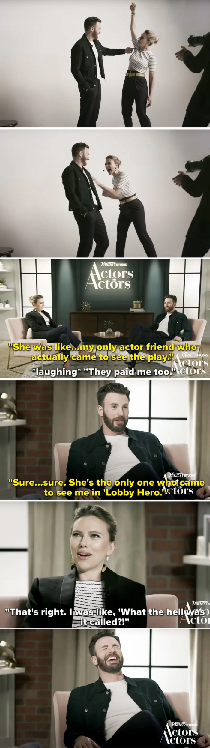8. When Chris Evans and Scarlett Johansson interviewed each other for Actors on Actors