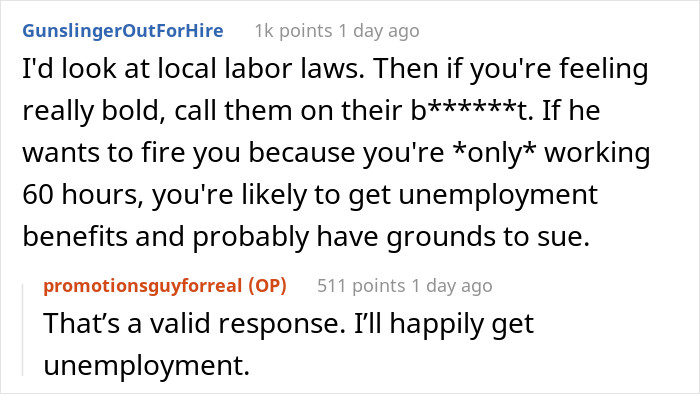 We hope OP pushes for resignation because the people there seem so evil for even thinking that working 60 hours a week is normal!