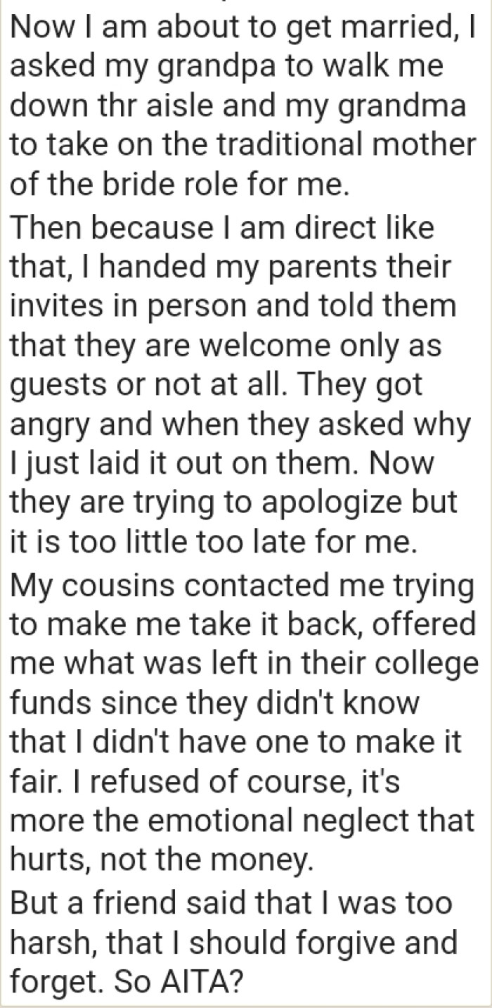 OP's Cousin Offered Her What Was Left in Their College Funds Since They Didn't Know That She Didn't Have One, but She Declined
