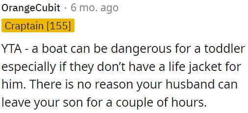 It's unsafe to have a toddler on a boat without a life jacket.
