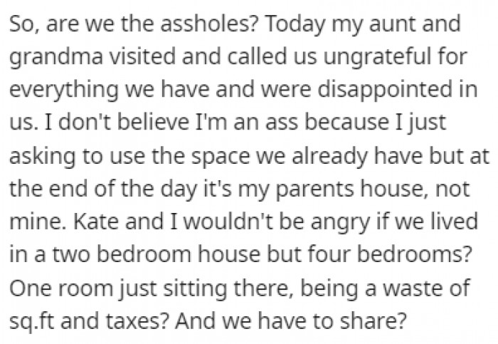 OP's aunt and grandma were disappointed in them