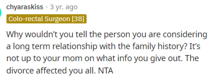 It's very important to be open and honest in your relationship, and sharing your history is all part of the process.