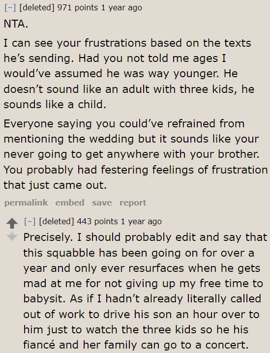 It's just impossible to patch things up with the brother's entitled attitude.