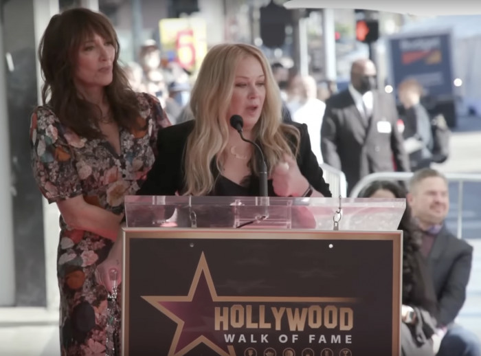 The teary actress kept her speech short because she can't stand for too long; thankfully, Katey was there to support her, or as Christina said, 