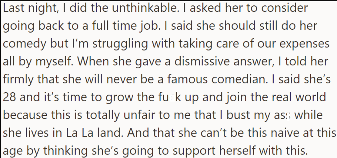 So, the OP decided to be honest with her