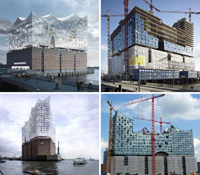 "Elbe Philharmonic Hall. In The Renders Of This Project, The Hinged Glass Facade Resembles A Perfect Blanket, Almost Weightless. However, In Reality, The Facade Does Not Show The Same Effect"