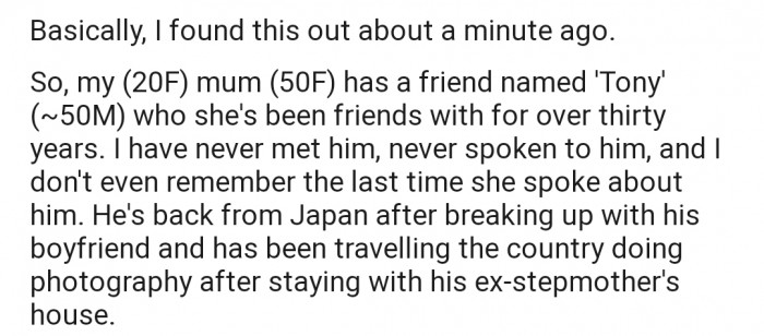 OP explained that her mom's friend of 30 years had just landed from Japan and was traveling the country doing some photography.