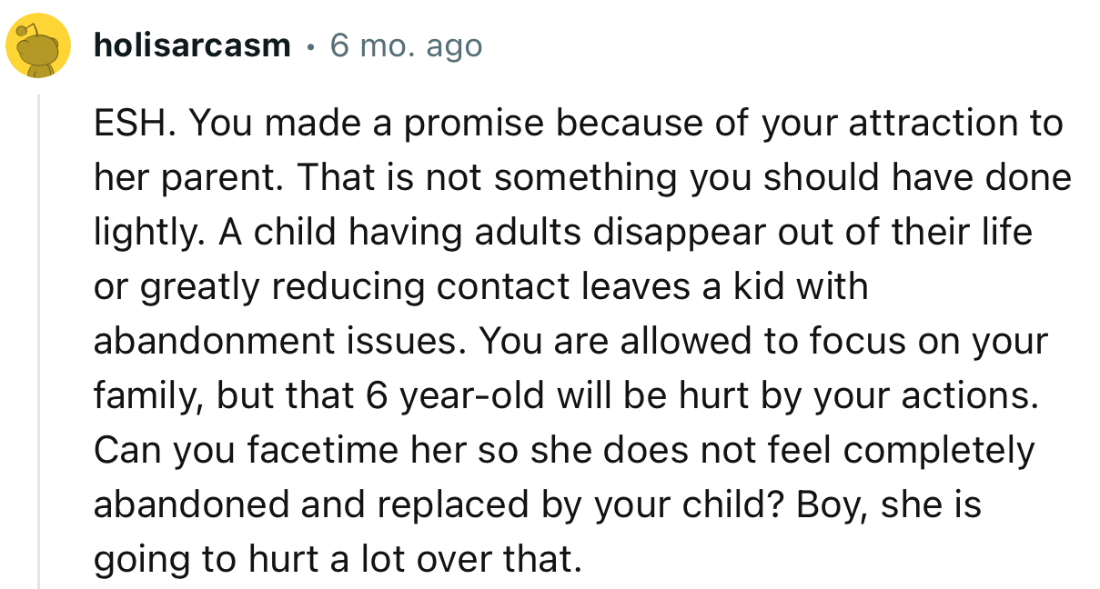 “A child having adults disappear from their life or greatly reducing contact leaves a kid with abandonment issues.”