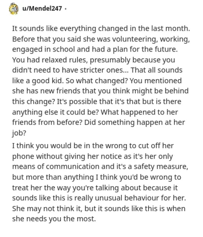 A commenter sympathizes with the parent and suggests self-reflection and positivity