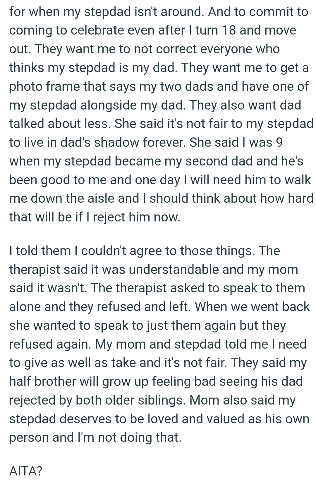 OP's mom and stepdad told her that she needs to give as well as take