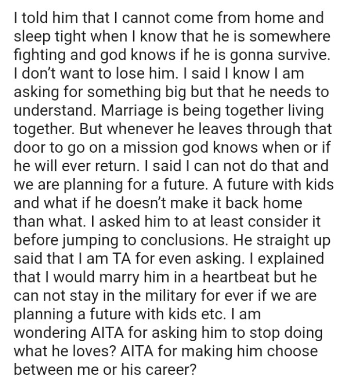 Whenever he leaves through that door to go on a mission, only God knows when or if he will ever return