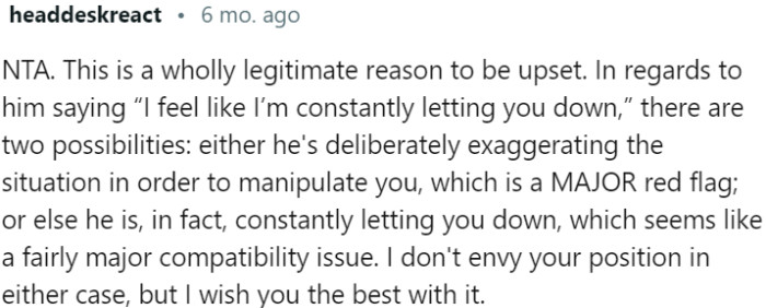 The incident with the knife is a valid reason to be upset