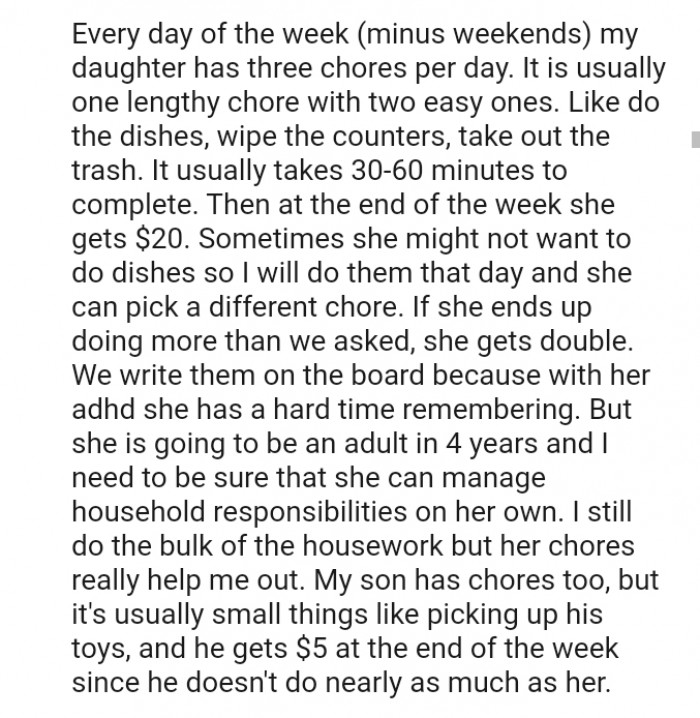 She is going to be an adult in 4 years, and I need to be sure that she can manage household responsibilities on her own