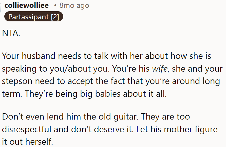 OP's husband needs to address her disrespectful behavior toward OP.