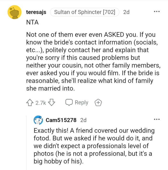 The bride should realize what kind of family she married into