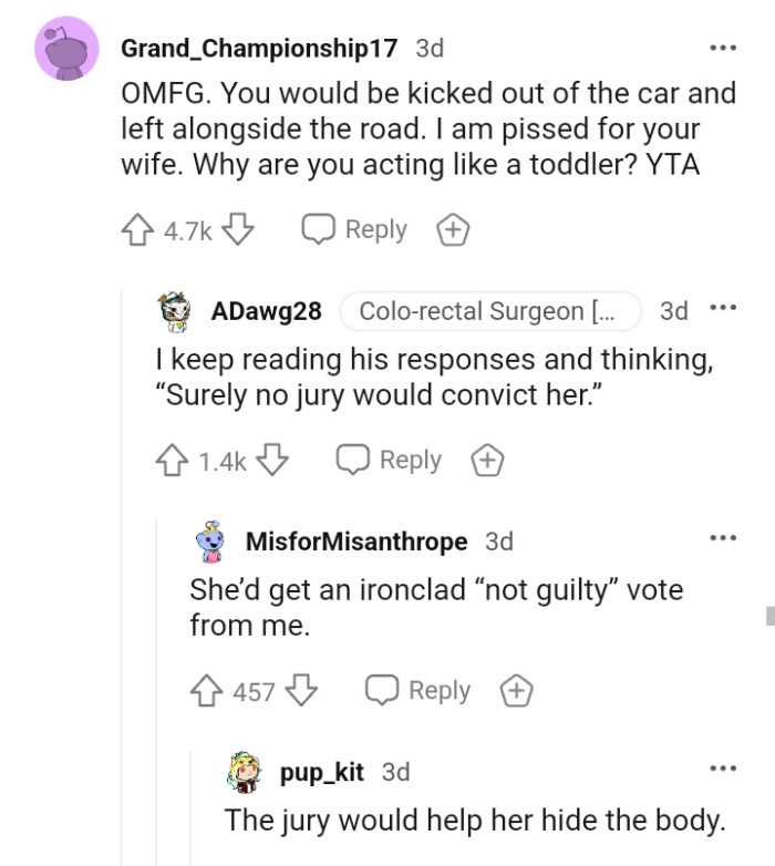 The OP would have been kicked out of the car and left alongside the road