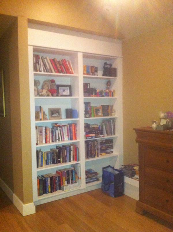 This bookshelf is exactly where the hidden room was, and it's actually a common place for hidden doors to be put.