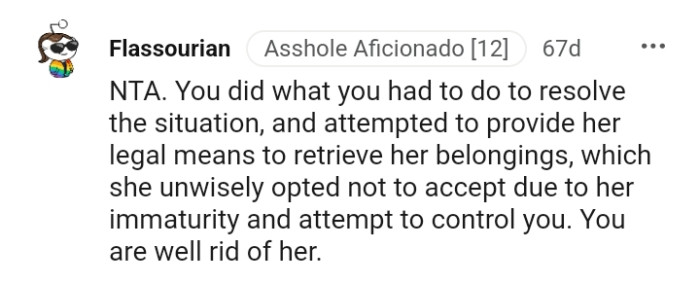 The OP did what she had to do to resolve the situation.