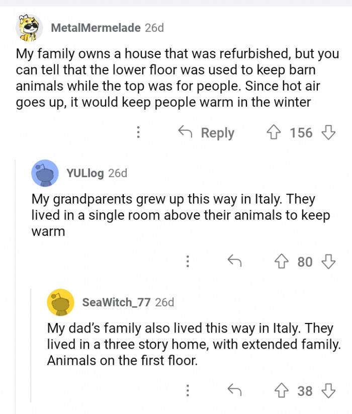 6. Hot air rises to the floor where people stayed, as barn animals kept them warm.