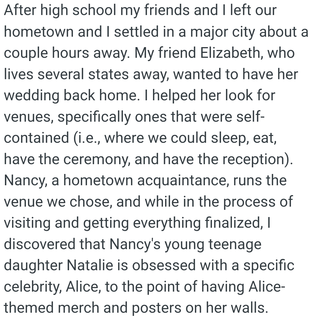 Nancy's young teenage daughter Natalie is obsessed with a specific celebrity, Alice