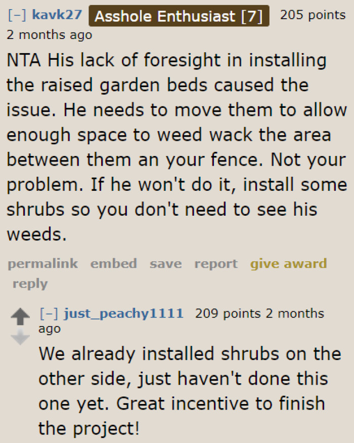 The OP can add shrubs to his property if the neighbor won't fix his unsightly yard.