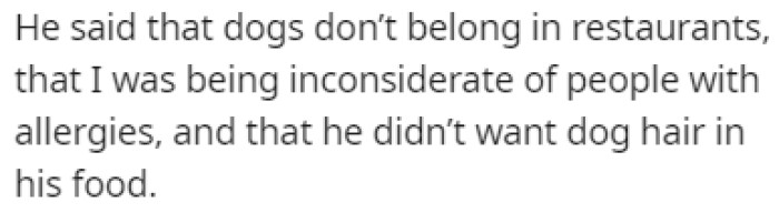 The diner told OP that they were being inconsiderate of people with allergies