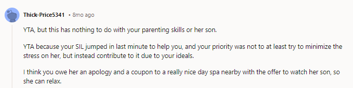 Hopefully she won’t make the son watch while the family does jumping jacks together.