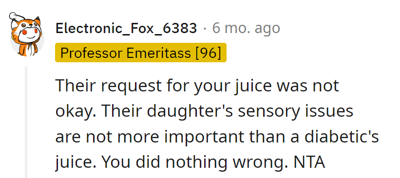 Juice jurisdiction: diabetic dilemma trumps sensory sensations.