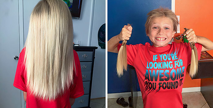 31. After 2 Years Of Growing His Hair, My Son Christian Has Reached His Goal Of Donating Over 10 Inches In 4 Ponytails