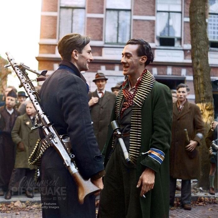 7. Dutch Resistance Fighters Photographed Celebrating The Liberation Of The City Of Breda, The Netherlands, By The Polish 1st Armored Division On The 29th October 1944