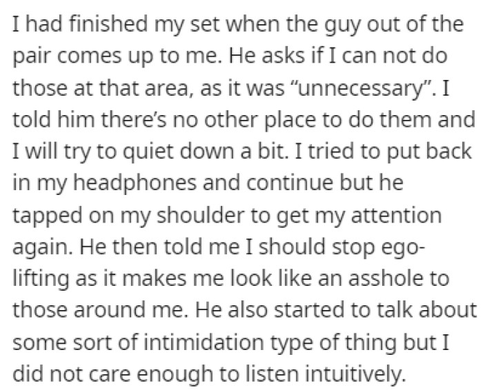 OP had just finished their set when the guy from the couple approached them