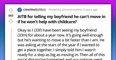 Girl Tells Boyfriend He Can't Move In If He's Not Willing To Help Her Out With Childcare