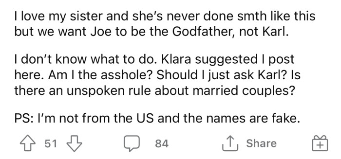 Now the OP is wondering if she's the a**hole here.