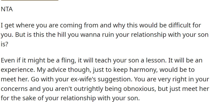 OP should meet her for the sake of his relationship with his son