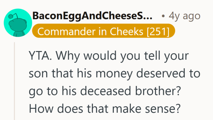 The focus shifts to how painful that framing must have sounded to the son in that moment.