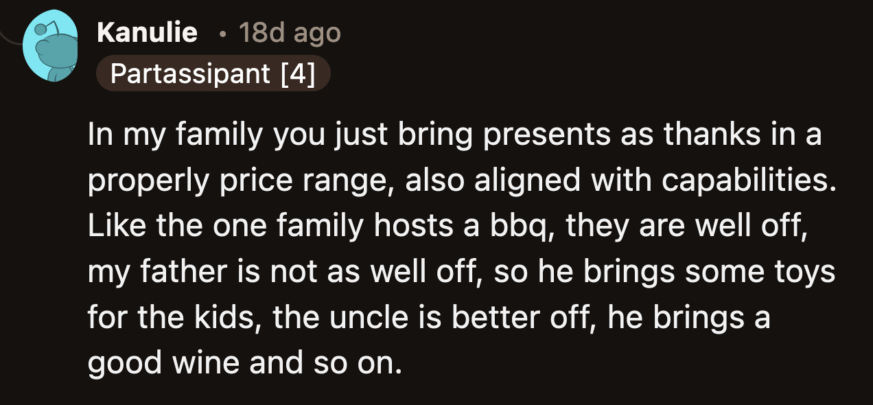 The polite thing to do would have been to bring a nice bottle of wine for the host. OP could have gone to a restaurant with her daughter for the amount they tried to charge her.