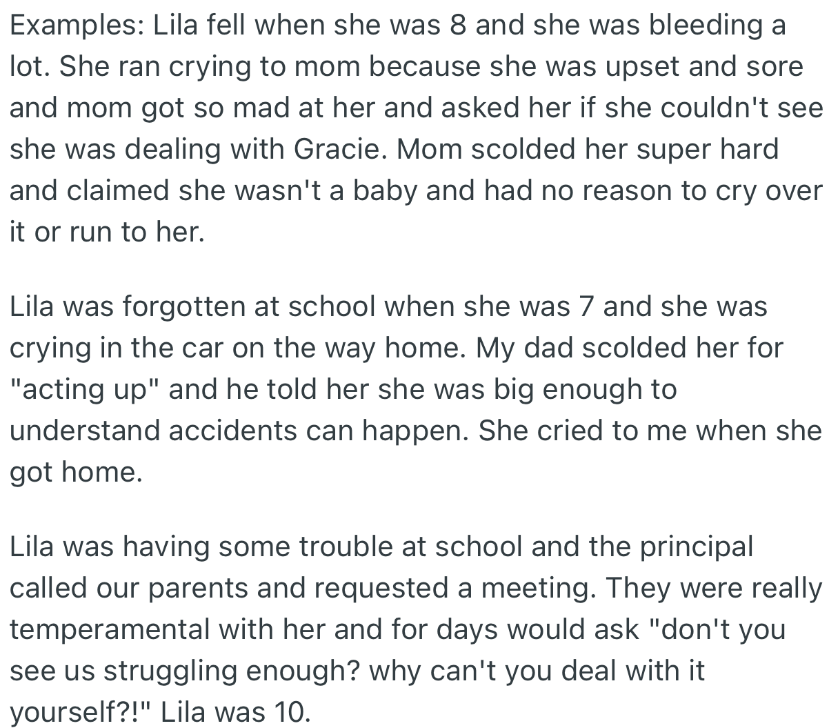 Some Examples of How Lila Has Been Badly Treated