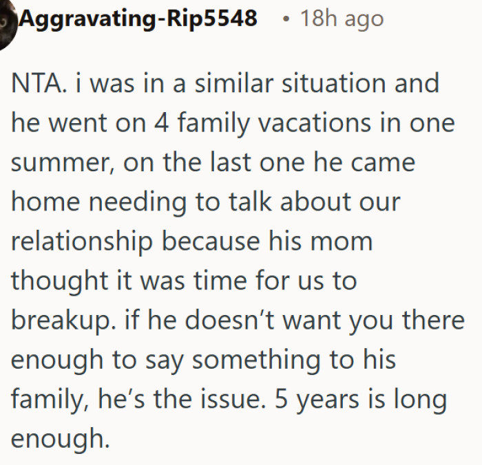 If OP's partner won't include her after 5 years, he is the problem—not his family