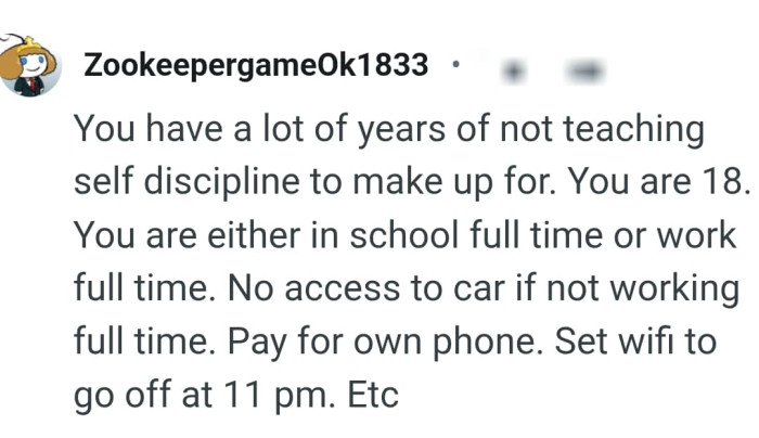 The OP didn't teach discipline on time