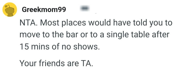 They might have asked the OP to move to a single table if it was another place