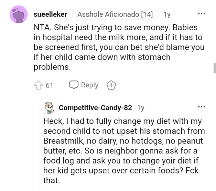 She'd blame the OP if her child got sick