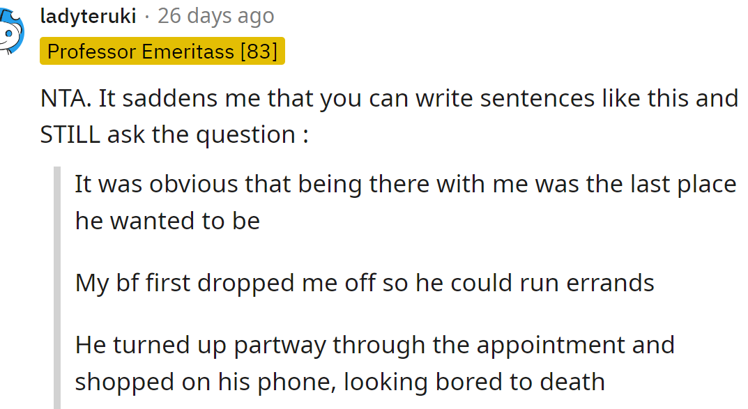 A Reddit user said the OP was not in the wrong