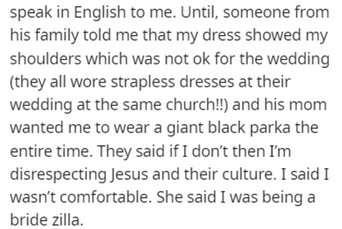 OP was shamed for the dress that she decided to wear because her shoulders were showing