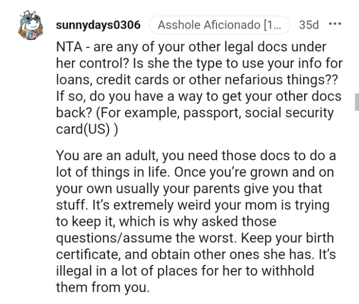 The OP is an adult who needs the certificate for a lot of things