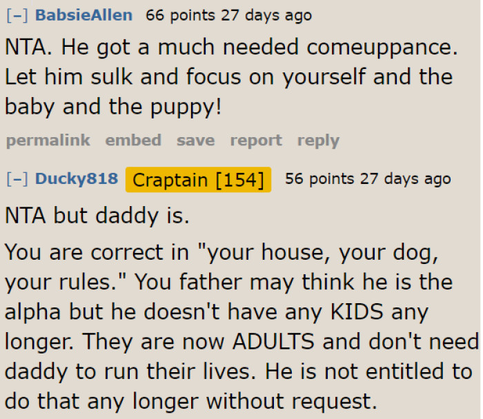 At least she won't be handling her dad's bad attitude for a while. She can focus on her baby.