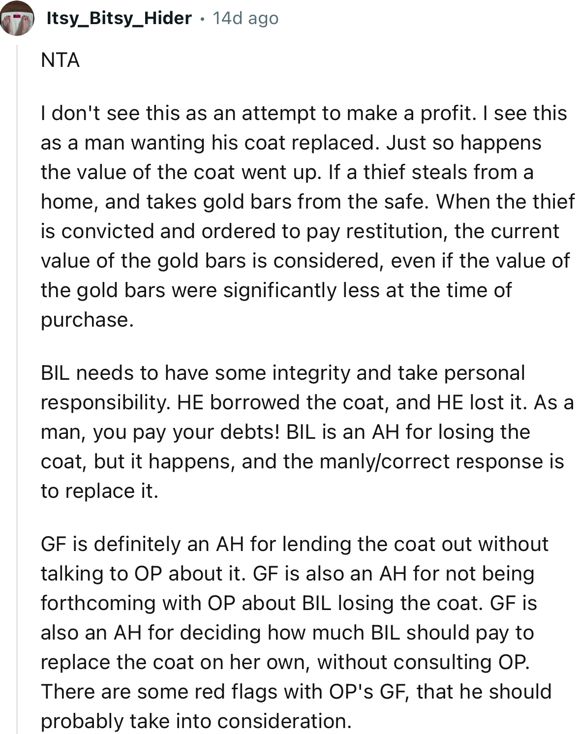 “NTA. I don't see this as an attempt to make a profit. I see this as a man wanting his coat replaced.”